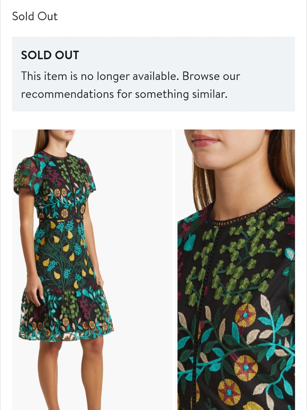Tahari Embroidered Floral A-Line Dress in Black and Teal